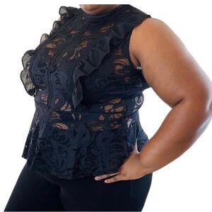 Chic Black Lace Ruffle Blouse